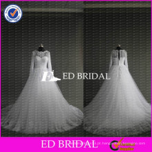 ED Bridal Custom Bateau Pescoço Long Sleeve Ball Down White Alibaba Vestido de casamento muçulmano 2017